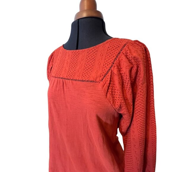 Loft Crochet Detailed Long Sleeve Red Cotton Peasant Blouse XS NWT - Picture 2 of 8